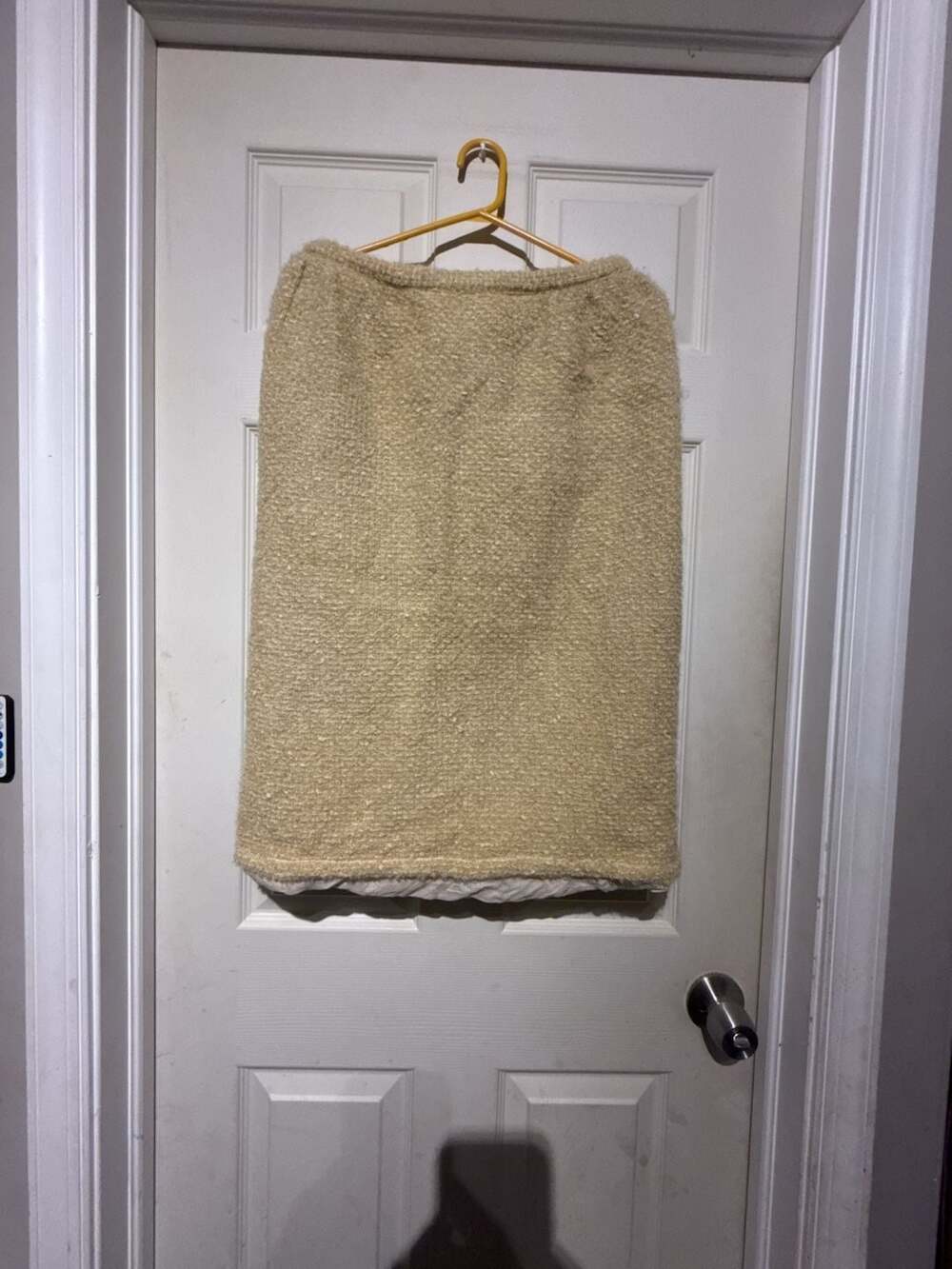 Vintage Textured Knit Beige Wool Pencil Skirt With Satin Lining